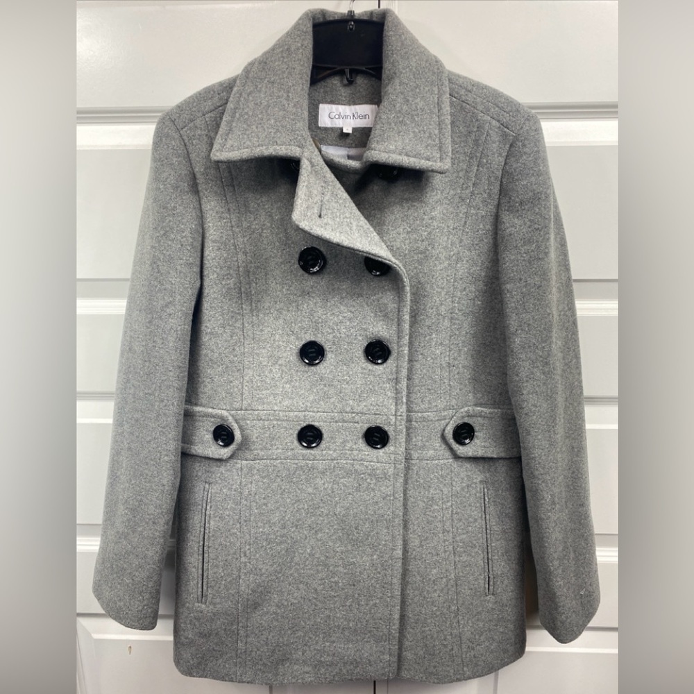 Calvin Klein Gray Wool Blend Pea Coat Fit & Flare Womens Size 6 Classic